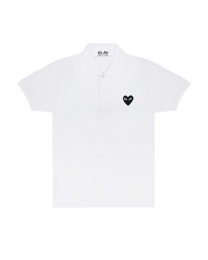 T066 UNISEX BLACK HEART POLO SHIRT / WHITE