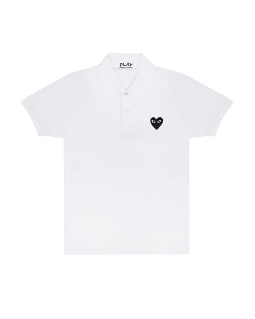T066 UNISEX BLACK HEART POLO SHIRT / WHITE