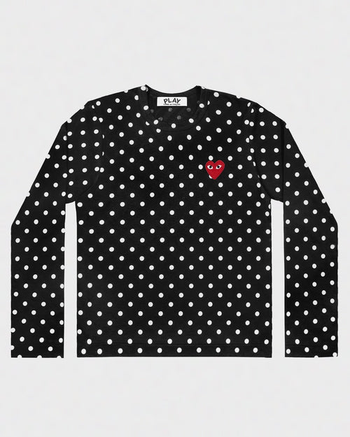 T166 UNISEX POLKA DOT L/S T-SHIRT / BLACK