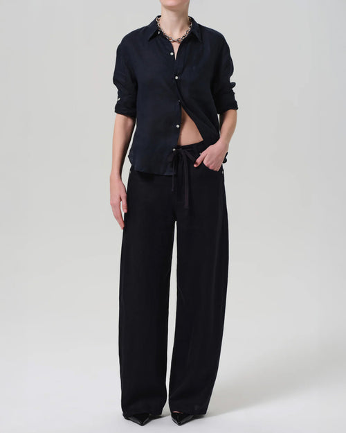 BRYNN DRAWSTRING TROUSER IN LINEN / NAVY