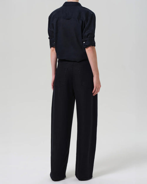 BRYNN DRAWSTRING TROUSER IN LINEN / NAVY
