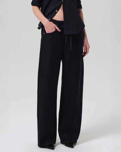 BRYNN DRAWSTRING TROUSER IN LINEN / NAVY