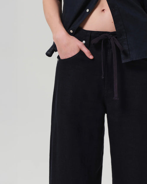BRYNN DRAWSTRING TROUSER IN LINEN / NAVY