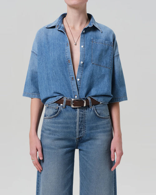 FRANCES CROPPED CAPE BUTTON UP / SKYLAND