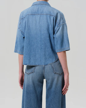 FRANCES CROPPED CAPE BUTTON UP / SKYLAND