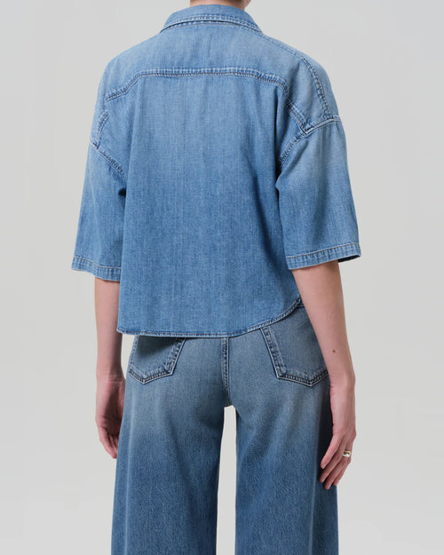 FRANCES CROPPED CAPE BUTTON UP / SKYLAND