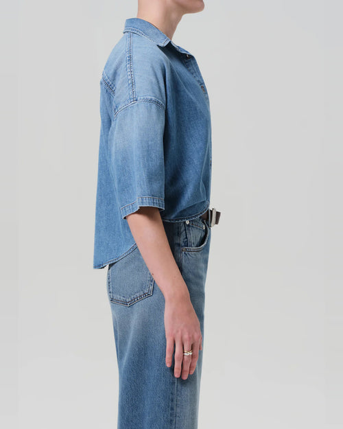 FRANCES CROPPED CAPE BUTTON UP / SKYLAND