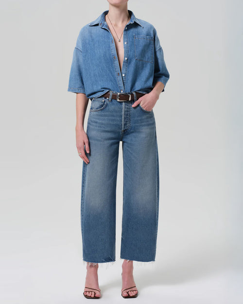 FRANCES CROPPED CAPE BUTTON UP / SKYLAND