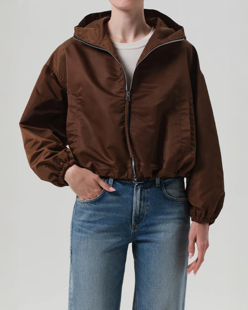CROPPED NYLON WINDBREAKER / BROWN