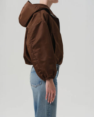 CROPPED NYLON WINDBREAKER / BROWN