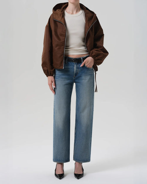 CROPPED NYLON WINDBREAKER / BROWN