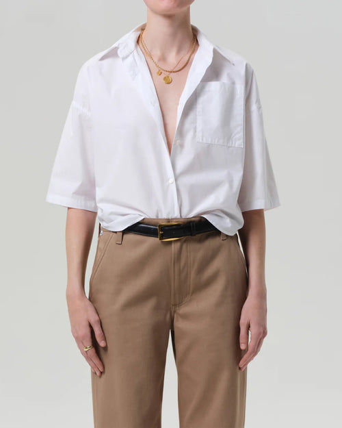 FRANCES CROPPED CAPE BUTTON UP / OPTIC WHITE
