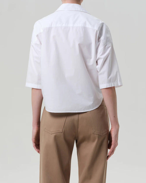 FRANCES CROPPED CAPE BUTTON UP / OPTIC WHITE