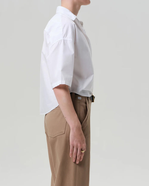 FRANCES CROPPED CAPE BUTTON UP / OPTIC WHITE