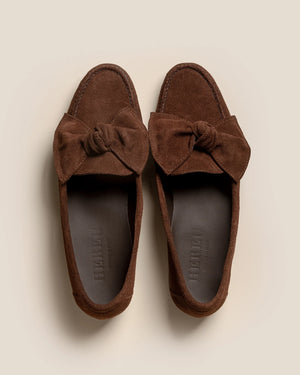 CORBATI SUEDE BOW-DETAIL SLIP-ON LOAFER / DARK BROWN