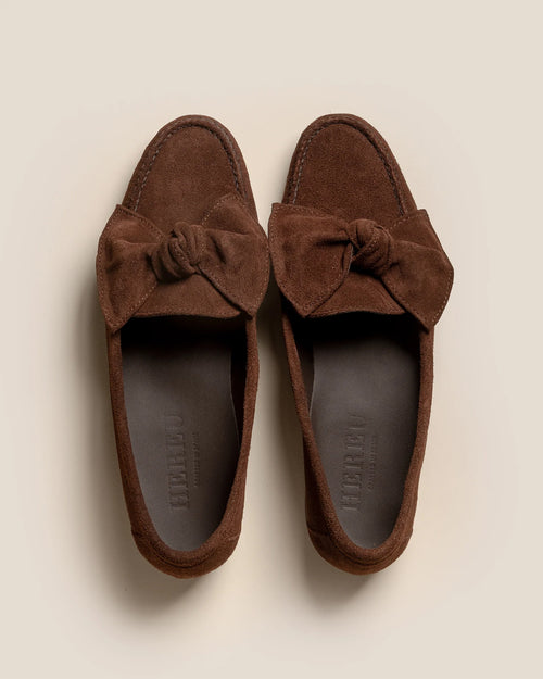 CORBATI SUEDE BOW-DETAIL SLIP-ON LOAFER / DARK BROWN