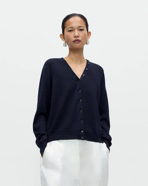MERINO WOOL BUTTON CARDIGAN / NAVY