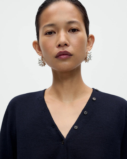 MERINO WOOL BUTTON CARDIGAN / NAVY