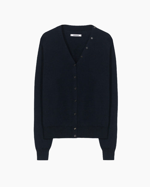 MERINO WOOL BUTTON CARDIGAN / NAVY
