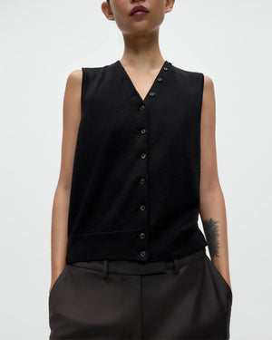 MERINO WOOL BUTTON WAISTCOAT / BLACK