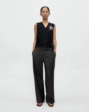 MERINO WOOL BUTTON WAISTCOAT / BLACK