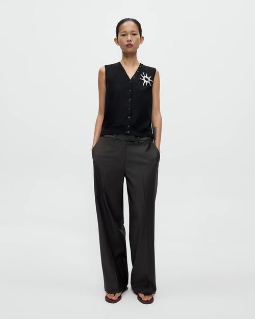 MERINO WOOL BUTTON WAISTCOAT / BLACK