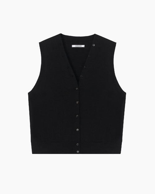 MERINO WOOL BUTTON WAISTCOAT / BLACK