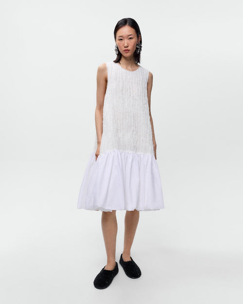 CRINKLED BALLOON DRESS / WHITE