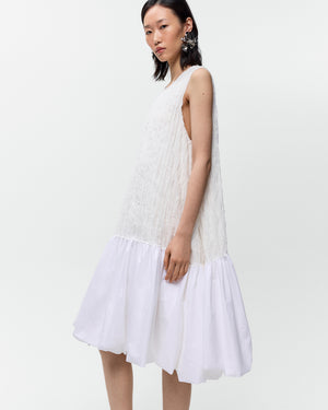 CRINKLED BALLOON DRESS / WHITE