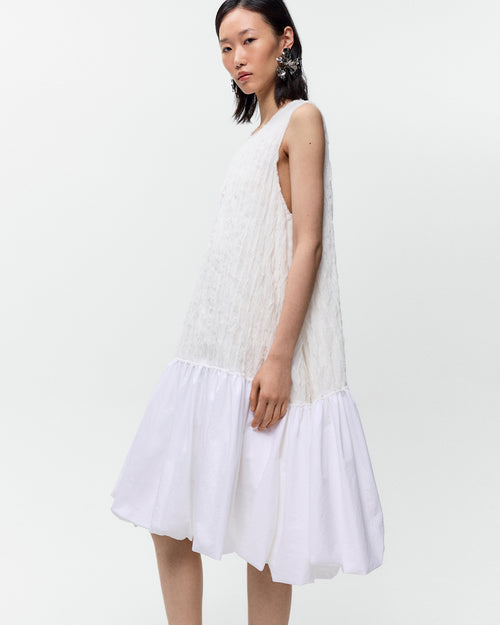 CRINKLED BALLOON DRESS / WHITE