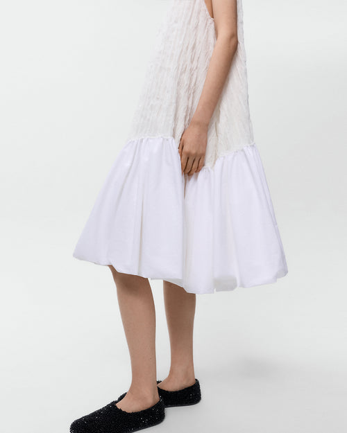 CRINKLED BALLOON DRESS / WHITE