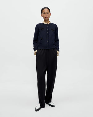 MERINO WOOL EMBELLISHED CARDIGAN / NAVY