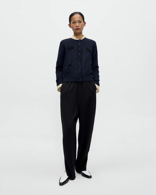 MERINO WOOL EMBELLISHED CARDIGAN / NAVY