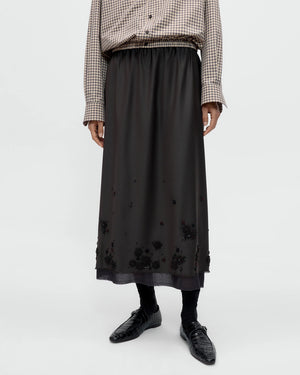 TAILORED EMBELLISHED SKIRT / DARK BROWN