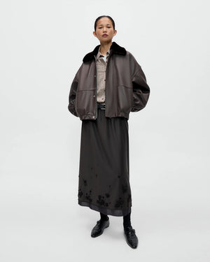 TAILORED EMBELLISHED SKIRT / DARK BROWN