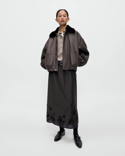 TAILORED EMBELLISHED SKIRT / DARK BROWN