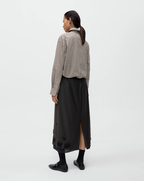 TAILORED EMBELLISHED SKIRT / DARK BROWN