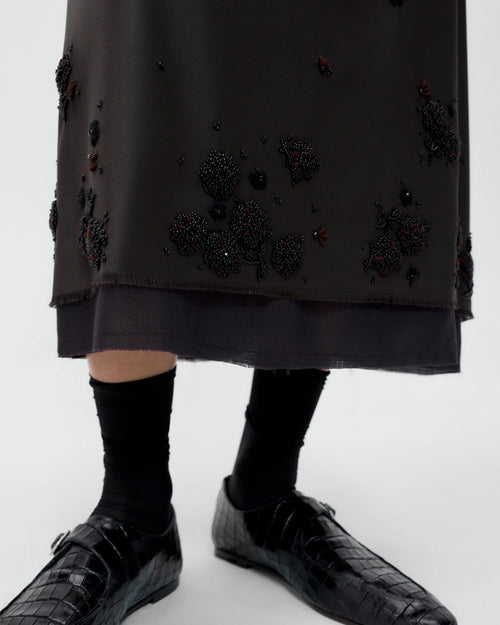 TAILORED EMBELLISHED SKIRT / DARK BROWN