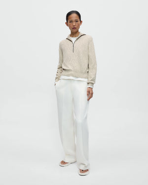 FLECKED COTTON ZIP-UP SWEATER / NATURAL