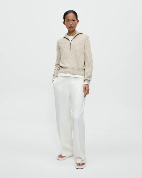 FLECKED COTTON ZIP-UP SWEATER / NATURAL