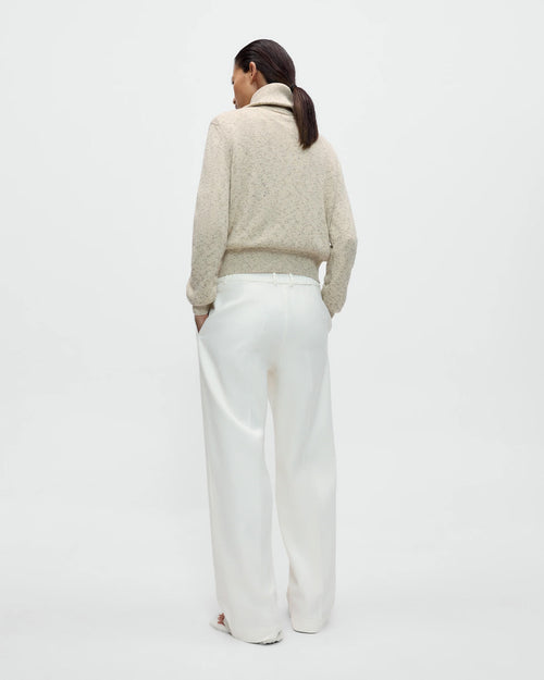 FLECKED COTTON ZIP-UP SWEATER / NATURAL