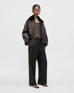 LOW RISE VIRGIN WOOL PANTS / DARK BROWN