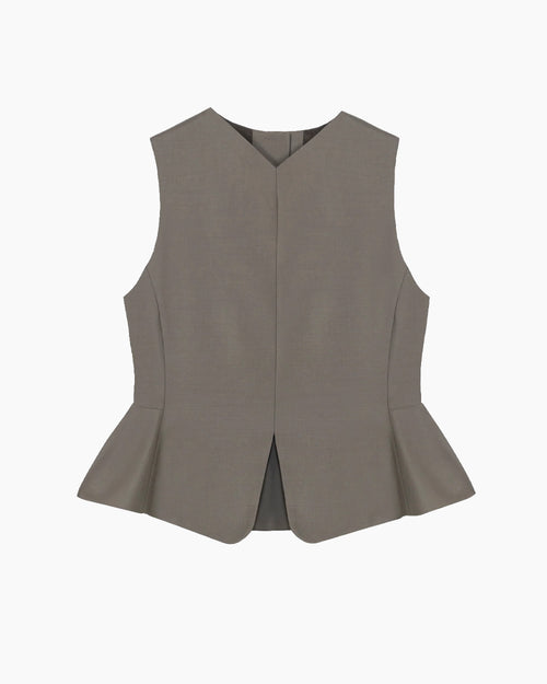 TAILORED PEPLUM VEST / TAUPE