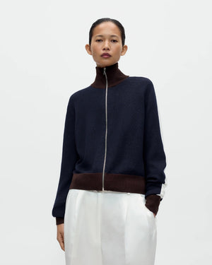 MERINO WOOL SPORTY CARDIGAN / NAVY
