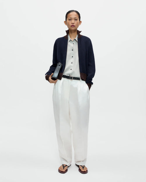 MERINO WOOL SPORTY CARDIGAN / NAVY
