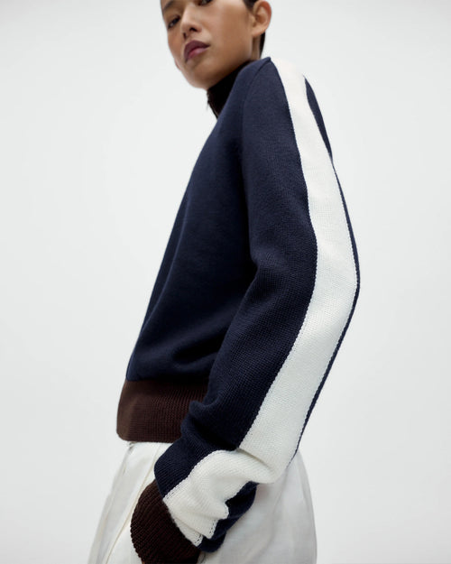 MERINO WOOL SPORTY CARDIGAN / NAVY