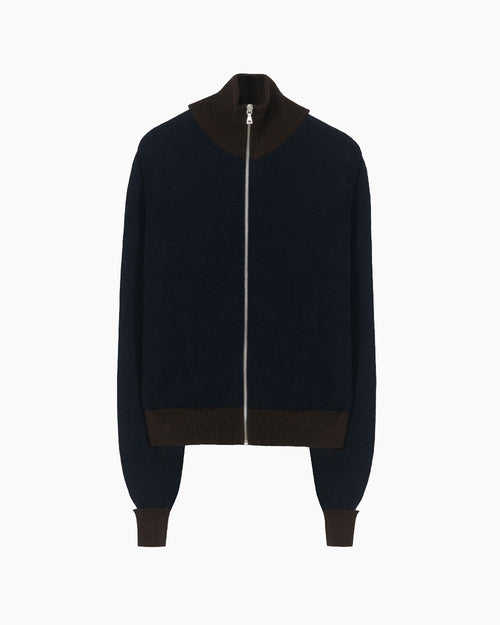 MERINO WOOL SPORTY CARDIGAN / NAVY