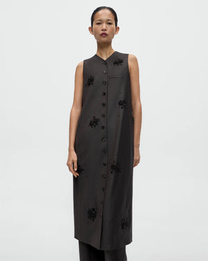 TAILORED EMBELLISHED LONG DRESS / DARK BROWN
