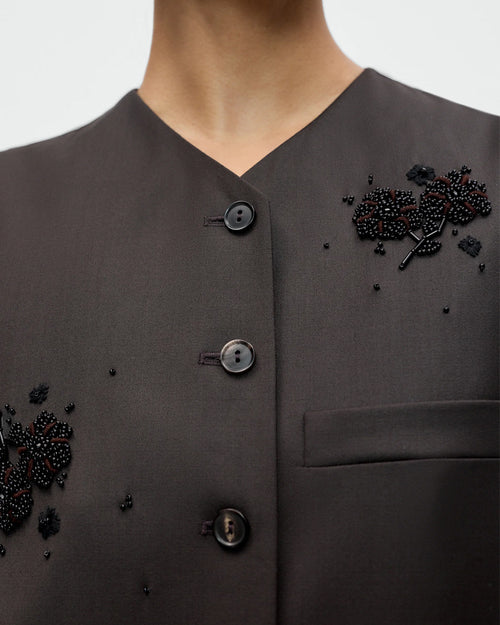 TAILORED EMBELLISHED LONG DRESS / DARK BROWN