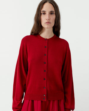 COTTON & SILK CARDIGAN / RED